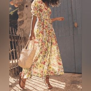 NEW DOEN Ischia Floral-Print Cotton-Voile Midi Dress Size Small